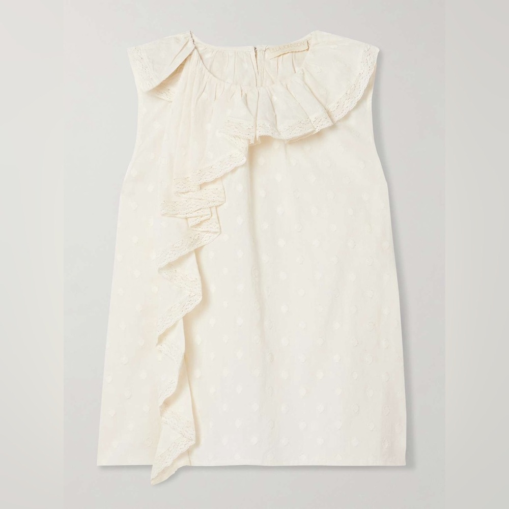 ULLA JOHNSON
Thalia lace-trimmed ruffled fil coupรฉ cotton-voile tank